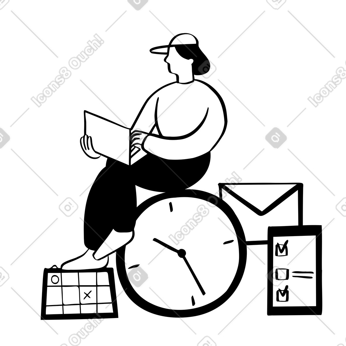 Man doing time management effectively illustration in Journal style download in PNG, SVG