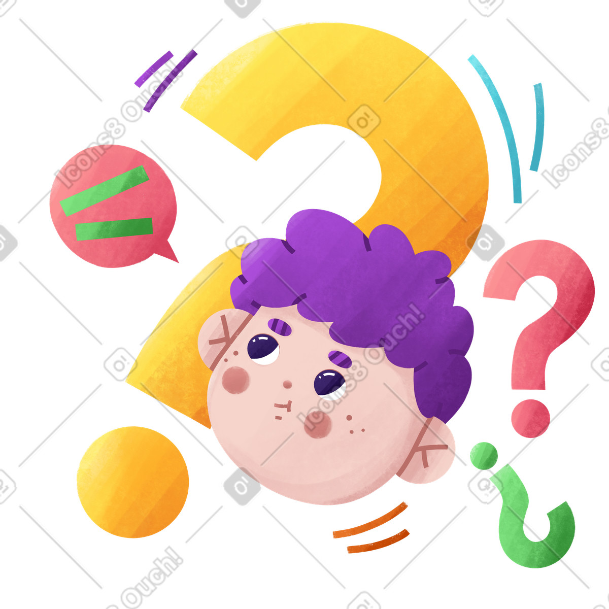 Junge denkt über die frage nach-Illustration im Bonbon-Stil als Download in PNG, SVG
