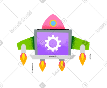 Laptop upgrading with a spaceship in the background PNG, SVG
