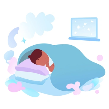 A child is sleeping peacefully under a blanket fort made of colorful sheets and pillows. The fort is surrounded by soft toys that create a cozy atmosphere. A window nearby shows the night sky, with the "Big Dipper" clearly visible, its stars twinkling brightly. The room is softly illuminated by a warm light, casting gentle shadows around the fort.