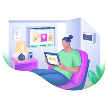 A person using a tablet to control the smart devices in their home