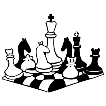 A close-up view of intricately designed chess pieces on a chessboard, arranged in a way that suggests lively interaction. The king piece stands prominently at the center, with its crown elevated, while the queen leans slightly towards the rook, which has its stance firm and proud. The bishop is angled towards the knight, appearing to listen intently. The pawns are positioned close together at the forefront, as if eagerly participating in the exchange. The chessboard features alternating dark and light squares, providing a stark contrast to the pieces.