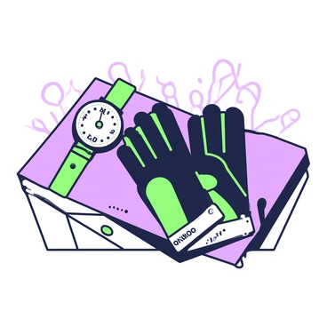 A sleek pair of gloves made of black leather is placed neatly on a wooden dresser. The gloves are finely crafted, featuring subtle stitching details. Next to the gloves, there is a vintage watch with a round face and a leather strap that shows some wear. The watch has ornate markings on its face, indicating the time. The wooden dresser has a polished finish, highlighting the natural grain of the wood. Soft shadows cast by the gloves and watch create depth on the surface of the dresser.