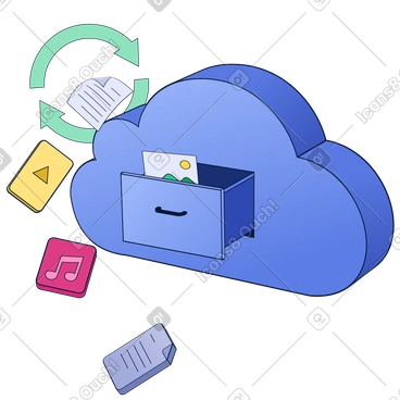 Illustration animée Fichiers transférés vers le stockage cloud aux formats GIF, Lottie (JSON) et AE