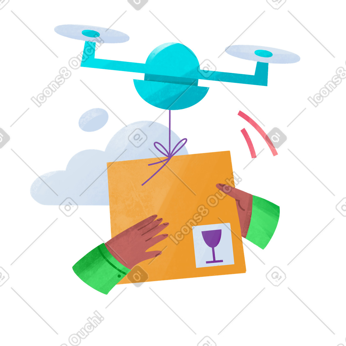 下载 Bonbon 风格的 Receiving parcel from drone, Contactless shipping solution 插画，支持 PNG、SVG 格式