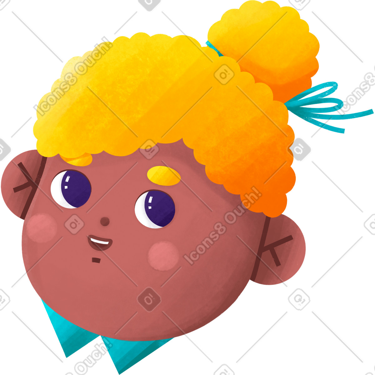 Illustration Happy character avatar with blonde bun and big eyes dans le style Bonbon à télécharger aux formats PNG, SVG