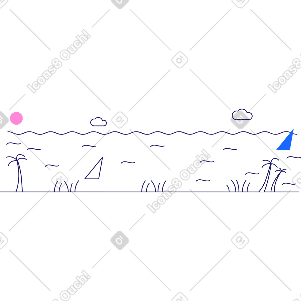 Matey スタイルの 船と海の背景 のイラストをPNG、SVG形式でダウンロード