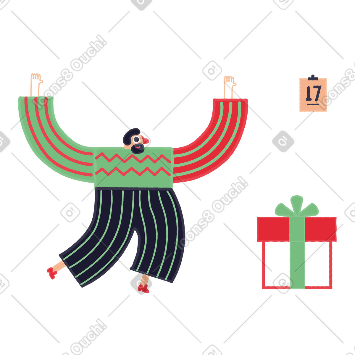 Un uomo entusiasta di regalo compleanno illustrazione in stile Stripy scarica in PNG, SVG