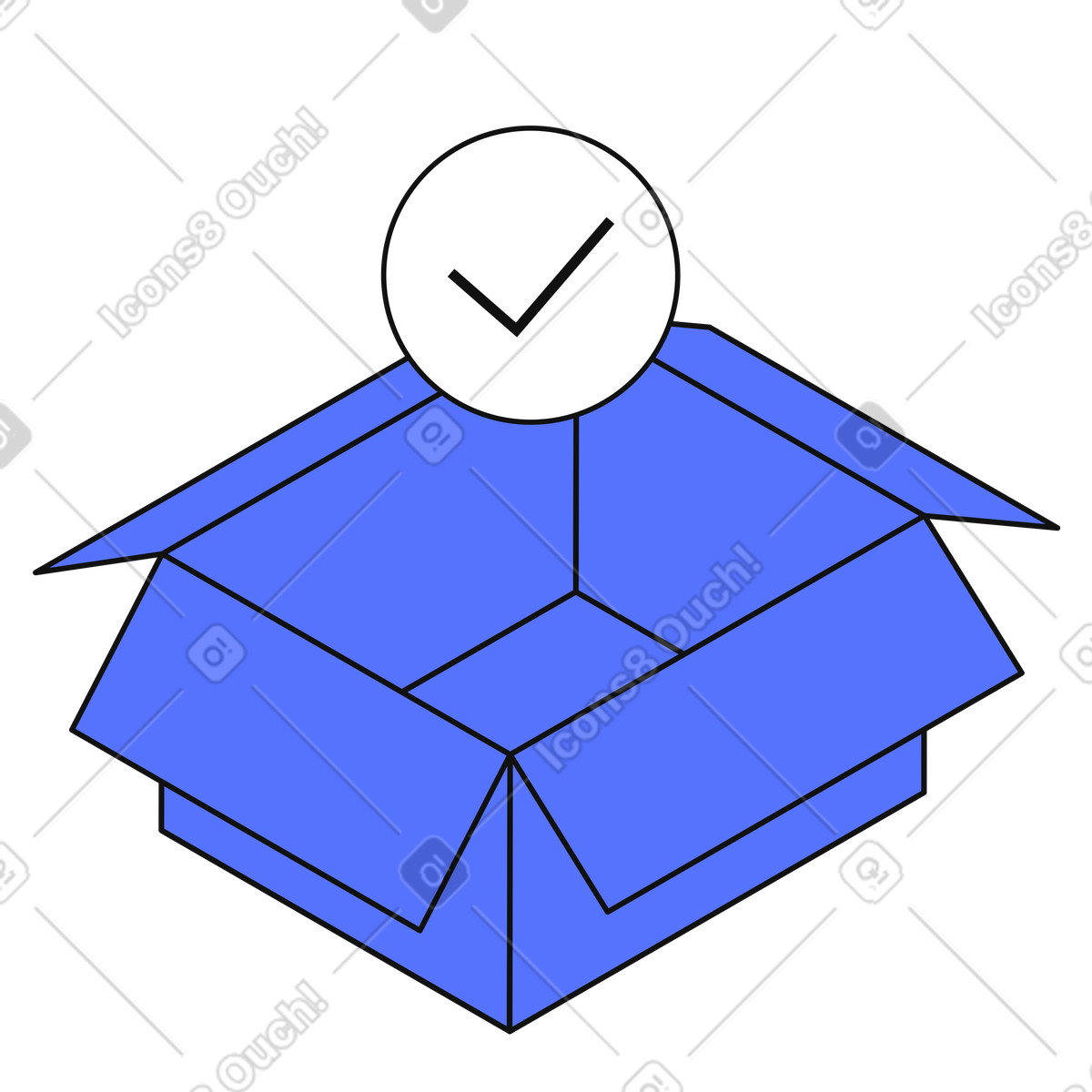 Package delivery completed open box with check mark confirmation symbol illustration in Main style download in PNG, SVG