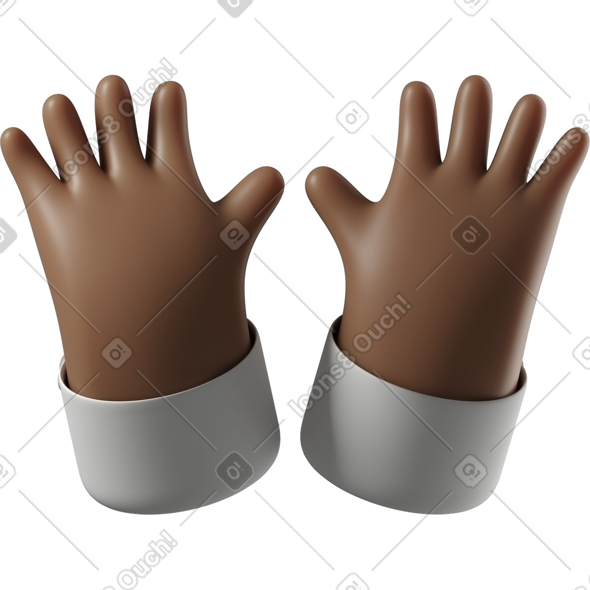 Illustration Élever les mains ouvertes en peau brune foncée dans le style 3D Hands Fun&Wild à télécharger aux formats PNG, SVG