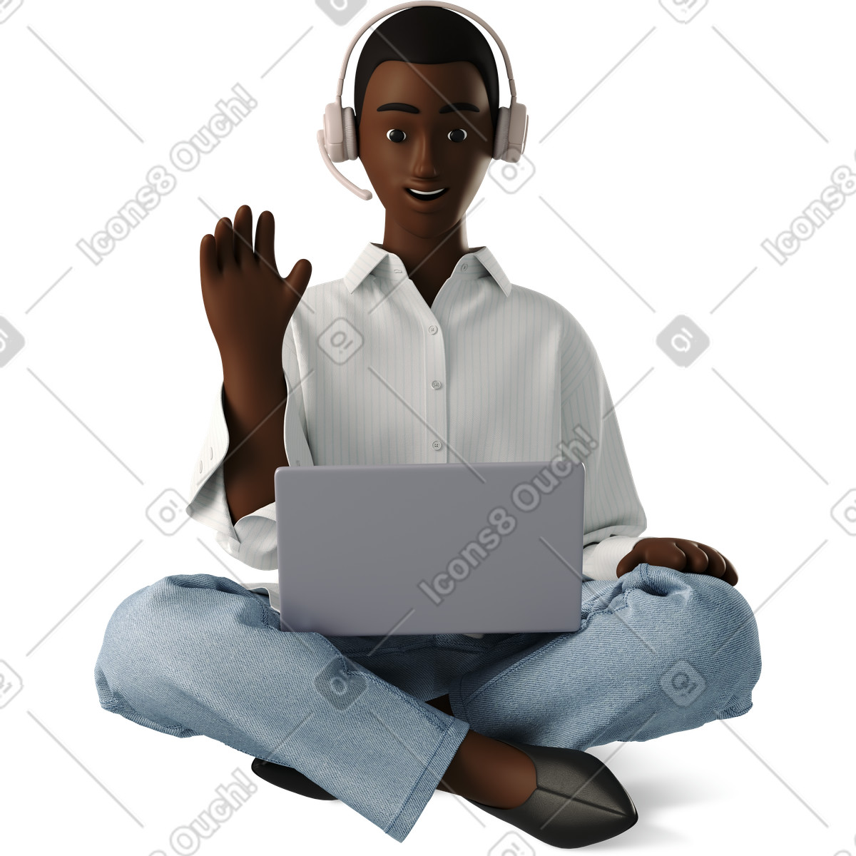 Young woman chatting online with headphones illustrazione in stile 3D Business scarica in PNG, SVG