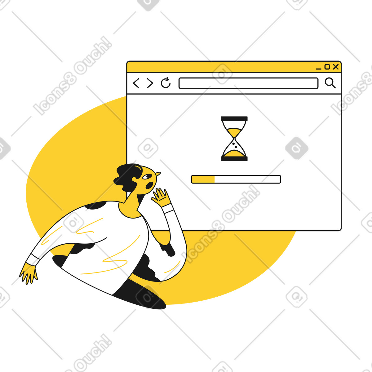 Slow page uploading illustration in Taxi style download in PNG, SVG