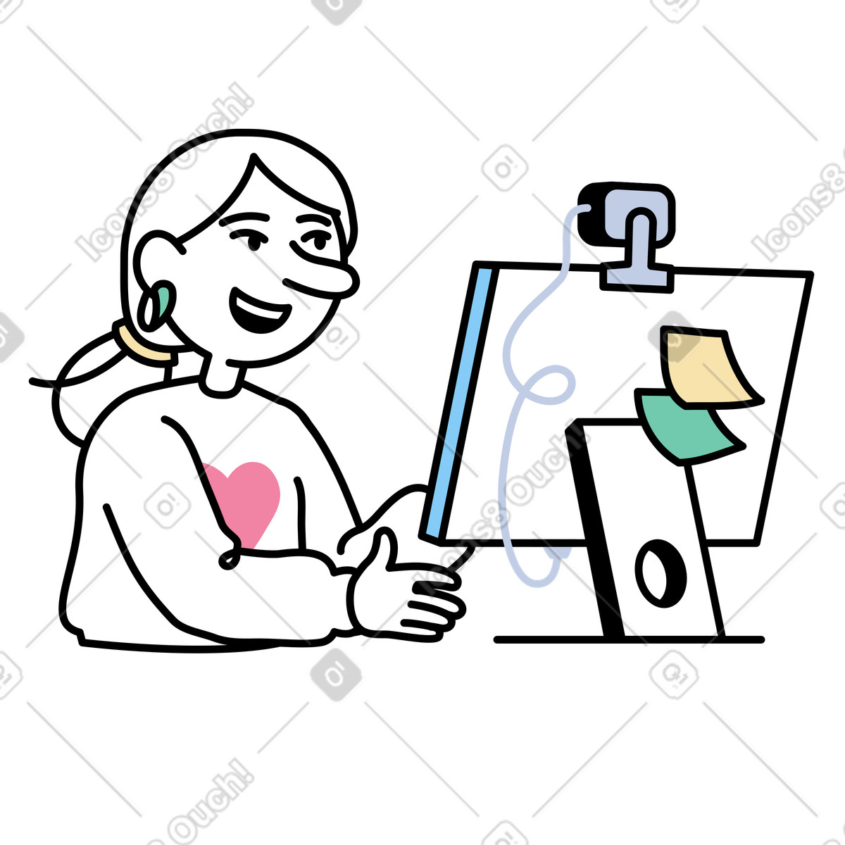 Ilustração de Jovem sendo entrevistada on-line em no estilo Notes para baixar em PNG, SVG
