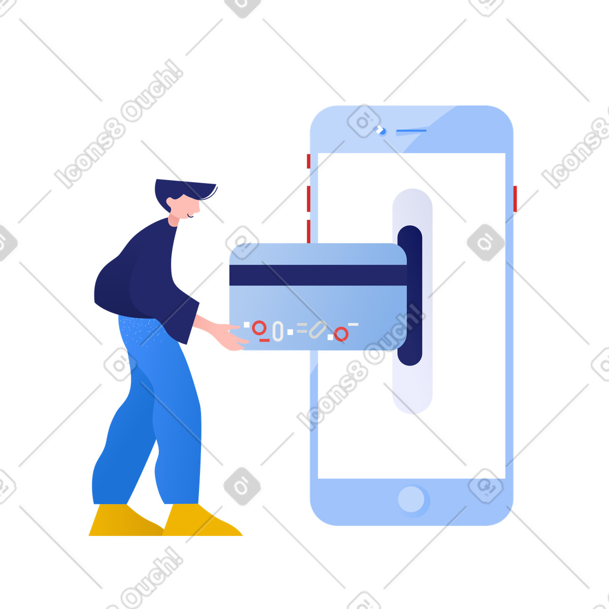 Digital card transaction and mobile payment illustration in PNG, SVG
