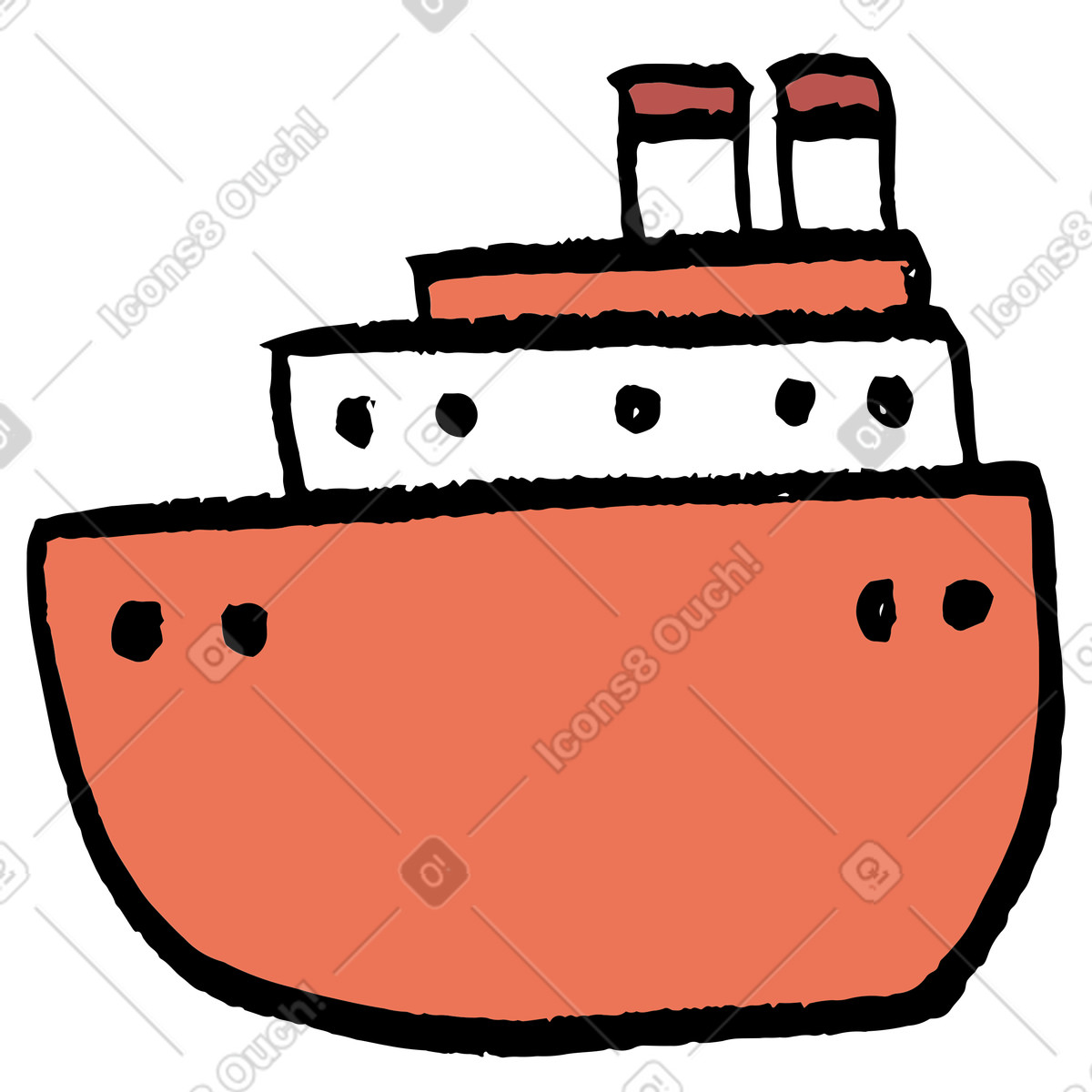 Orange ship with portholes illustration in Scandi style download in PNG, SVG