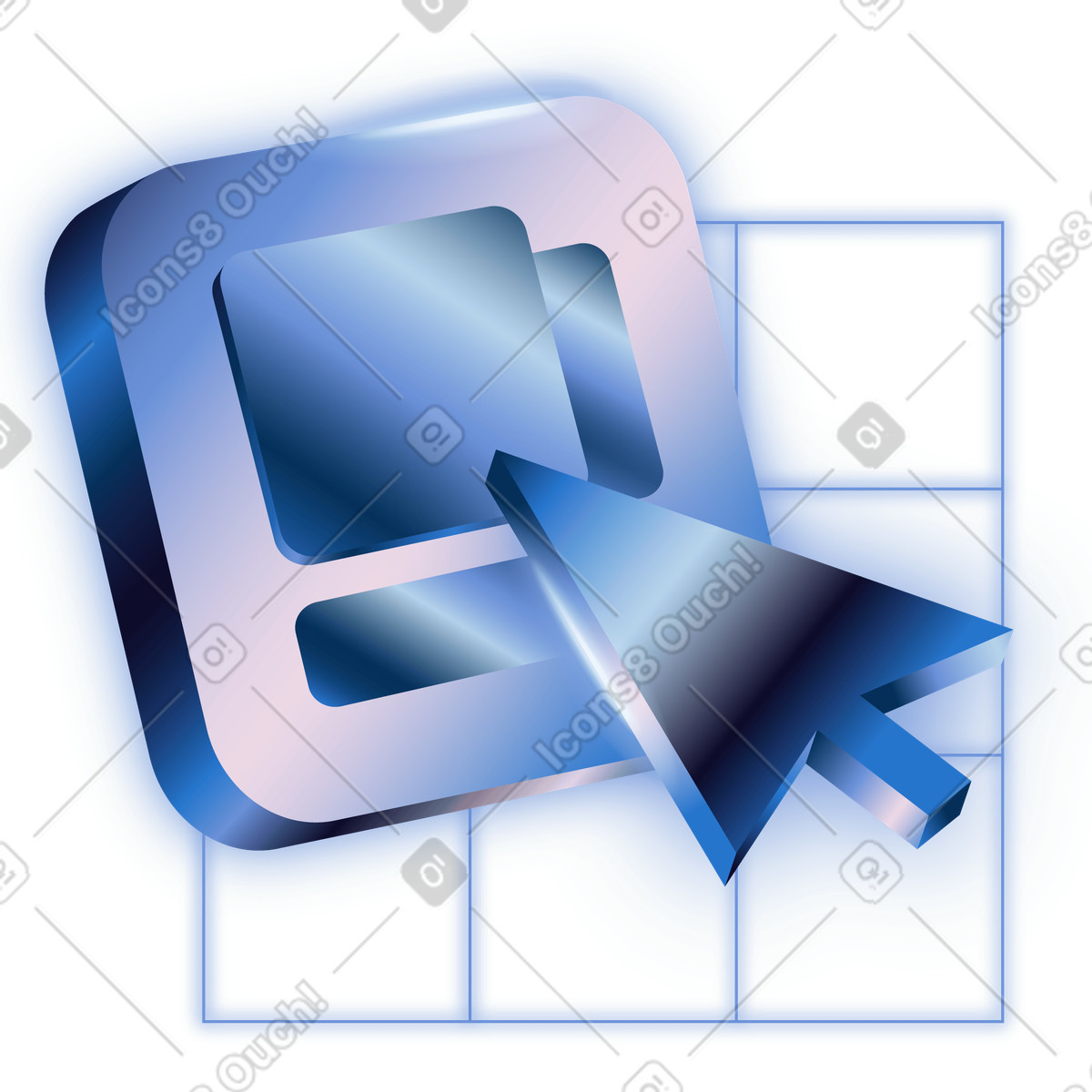 Blue cursor clicking on glossy square web menu button illustration in Dimension style download in PNG, SVG