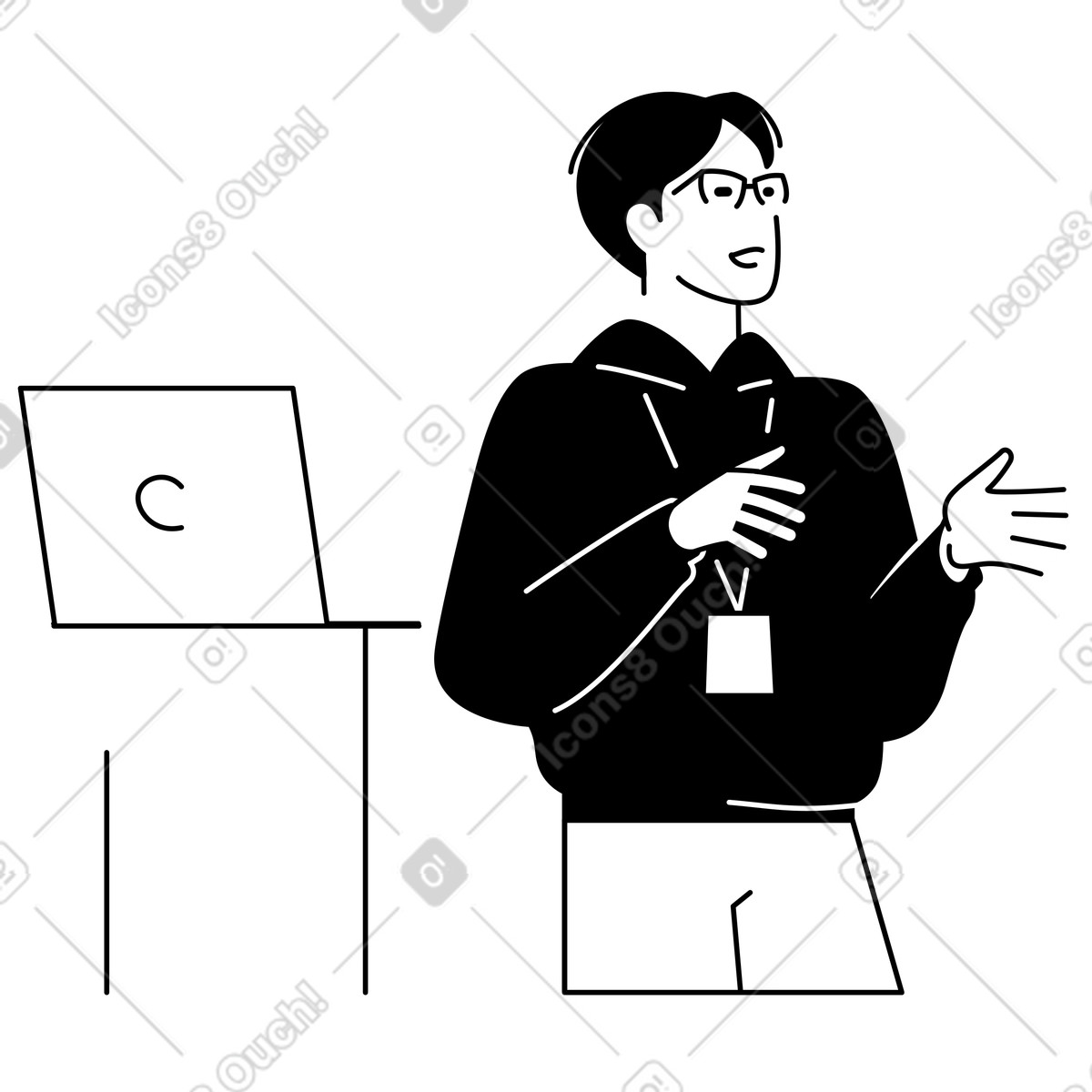 Ilustración Person presenting with laptop, Public speaking or business presentation en estilo Weekday a descargar en PNG y SVG
