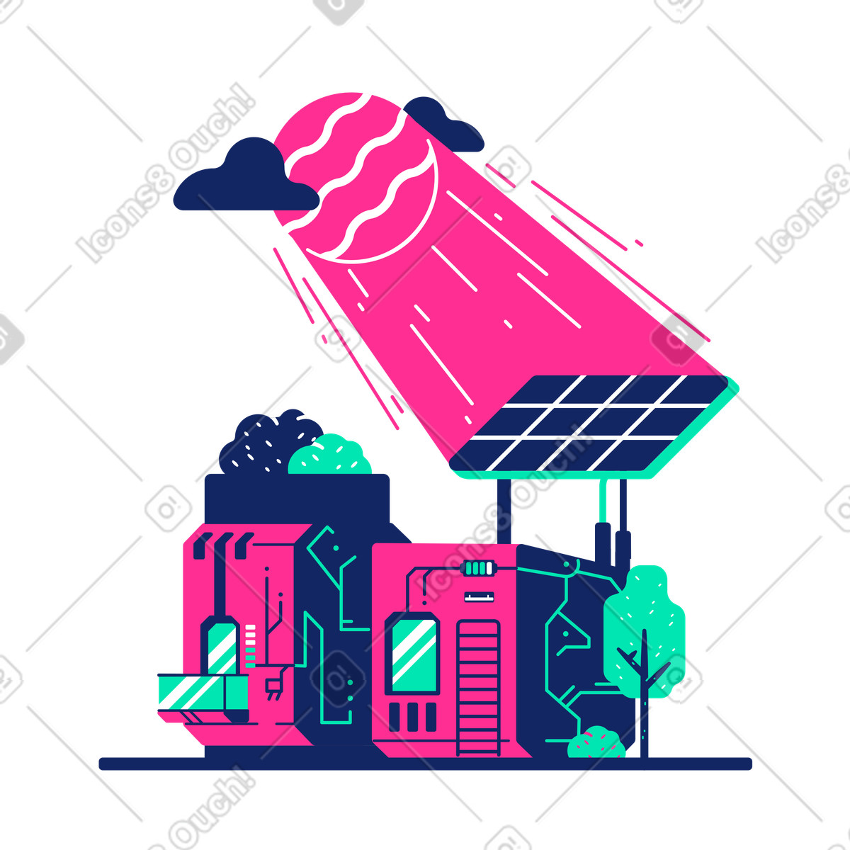 Illustration Petite maison solaire dans le style Cyborg à télécharger aux formats PNG, SVG