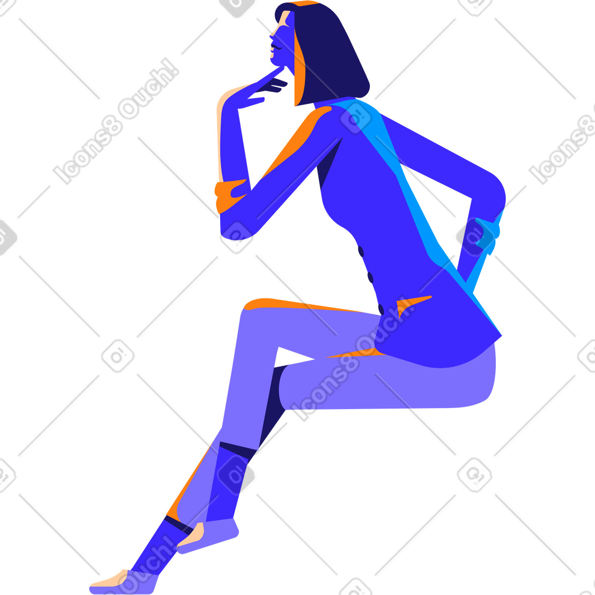 Ilustração de Mulher sentada pensa em no estilo Worky para baixar em PNG, SVG
