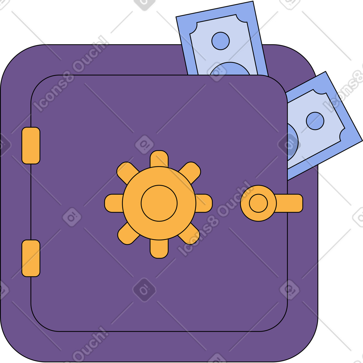 Geschlossener safe mit geld-Illustration im Bloom-Stil als Download in PNG, SVG
