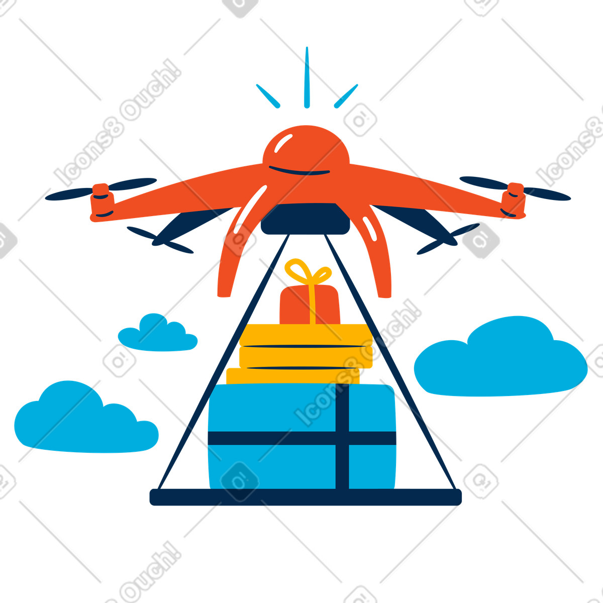 Ilustração de Drone delivering parcels contactlessly em no estilo Flame para baixar em PNG, SVG