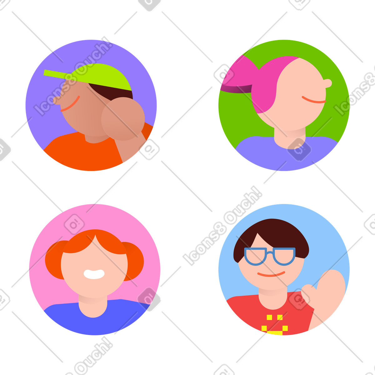 8bit 스타일의 Colorful avatars in circles, User identity and online community 일러스트레이션 PNG, SVG 다운로드