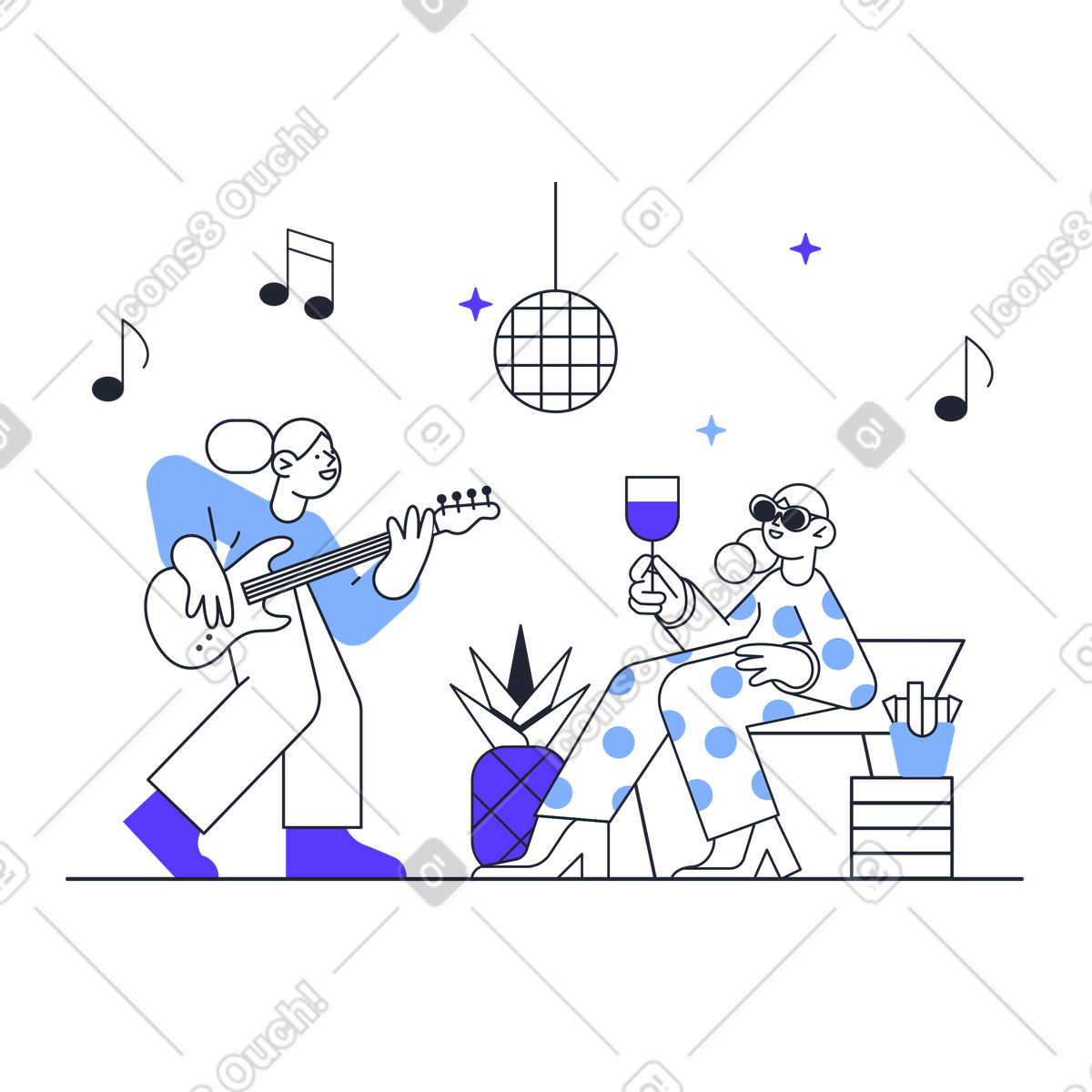 Woman playing music at party illustration in Pablita style download in PNG, SVG