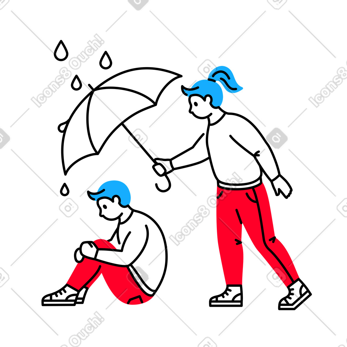 下载 Transistor 风格的 女人为男人撑伞 插画，支持 PNG、SVG 格式