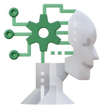 A robotic head with circuits and gears - 3D Fluency style illustration