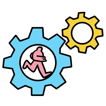 A person running inside a gear - Wiggle style illustration