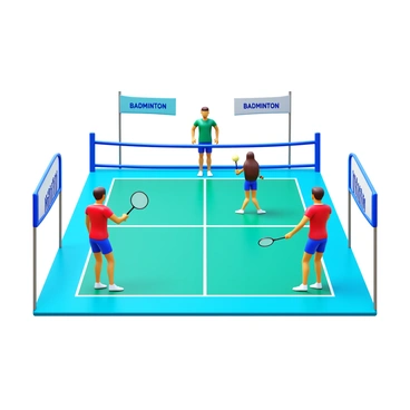 A badminton training session with players practicing their serves and footwork.