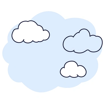 Fluffy clouds with soft, rounded shapes are floating in a light blue sky. The clouds have gentle curves and are varying in size, some larger and some smaller. The sky features a subtle gradient that transitions from a light blue at the top to a slightly lighter shade closer to the horizon. The clouds have fine outlines, enhancing their fluffy appearance without any additional details.
