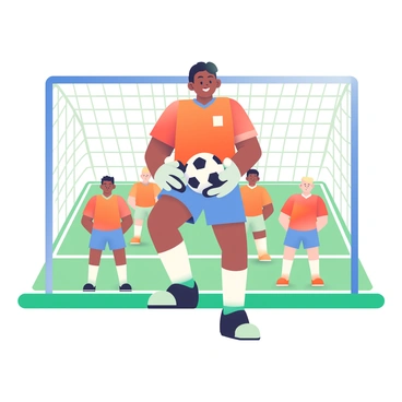 A soccer goalie confidently holding the ball after a successful save, ready to distribute to teammates.