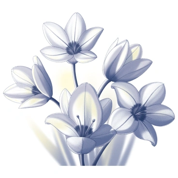 A close-up view of several flowers with intricate petals and details. The flowers are fully blooming, showcasing their vibrant structures. Each flower has distinct shapes, displaying subtle variations in texture and form. The background is softly blurred, emphasizing the flowers in the foreground, while warm sunlight creates gentle shadows that enhance their features.