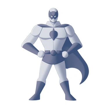 A superhero made of geometric shapes like triangles and circles standing heroically
