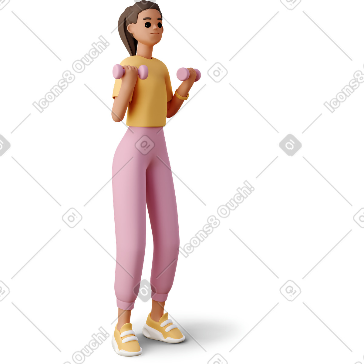 3D Casual life スタイルの Girl does sports with dumbbells のイラストをPNG、SVG形式でダウンロード