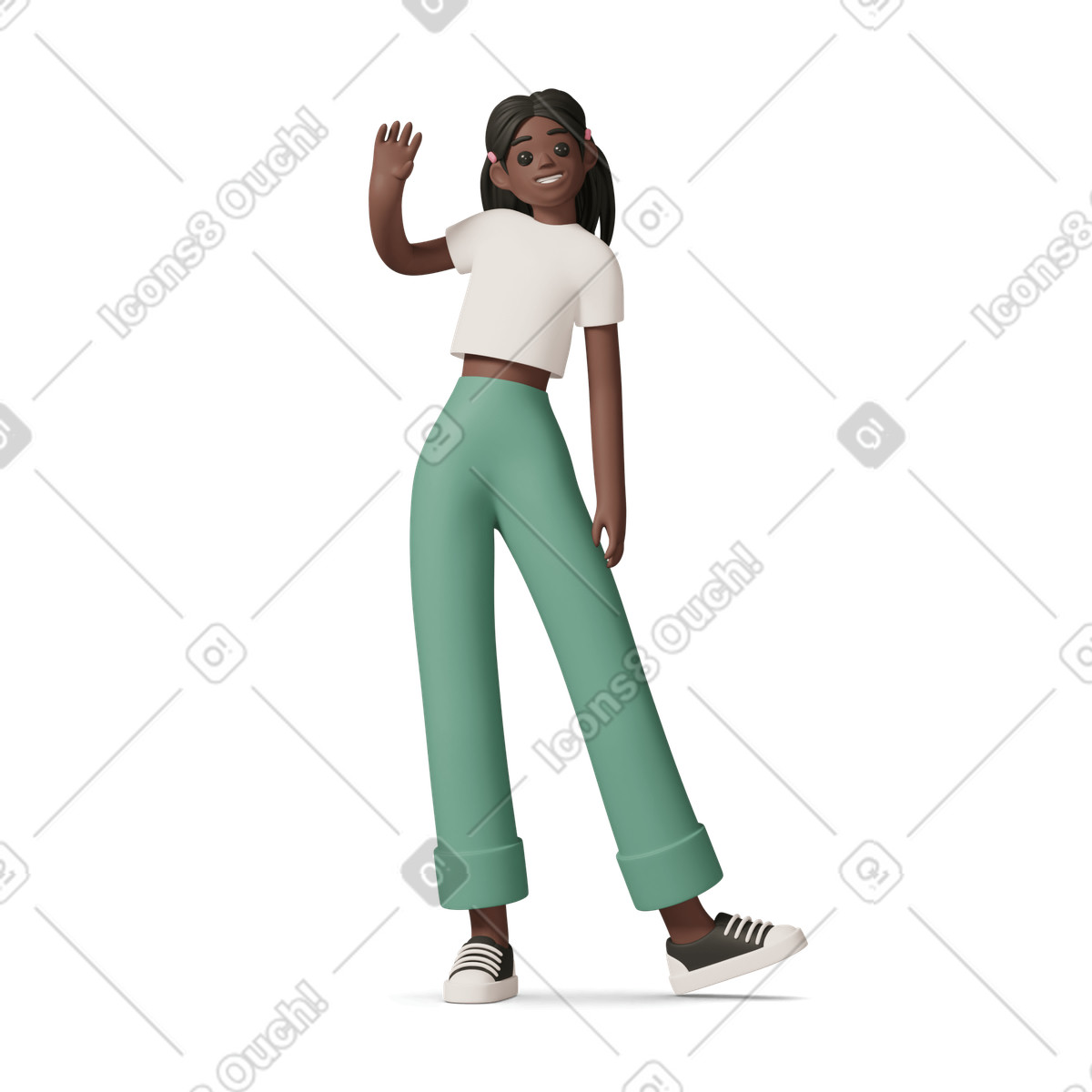 Black girl smiling and waving illustration in 3D Casual life style download in PNG, SVG