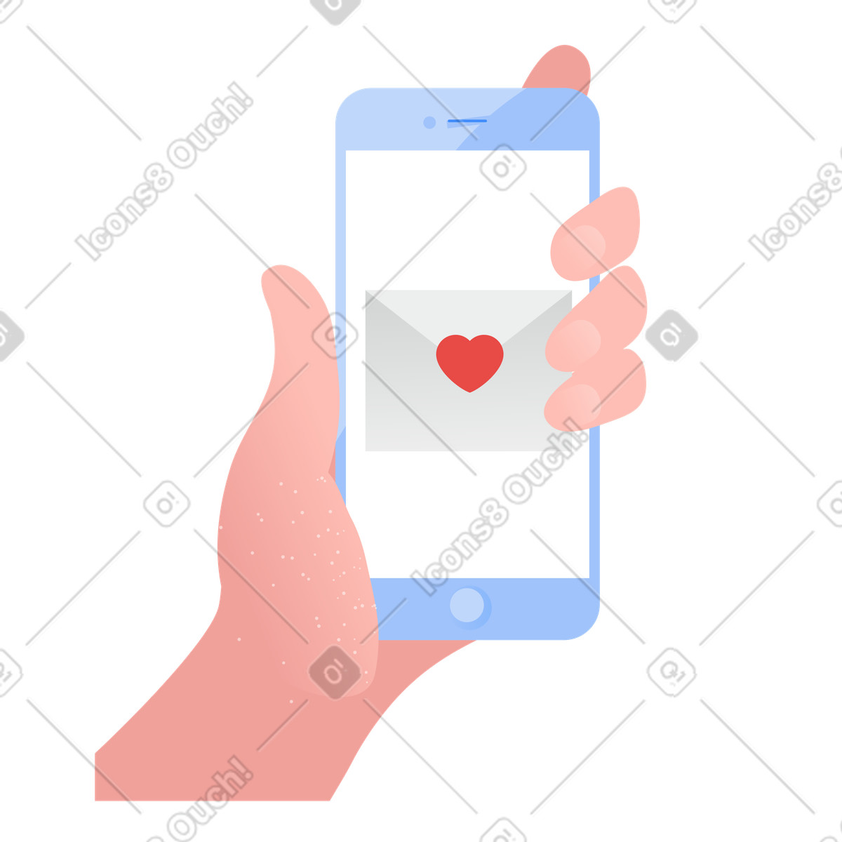 Ilustración Love letter on phone, Online romantic messaging or digital communication en estilo Clip a descargar en PNG y SVG