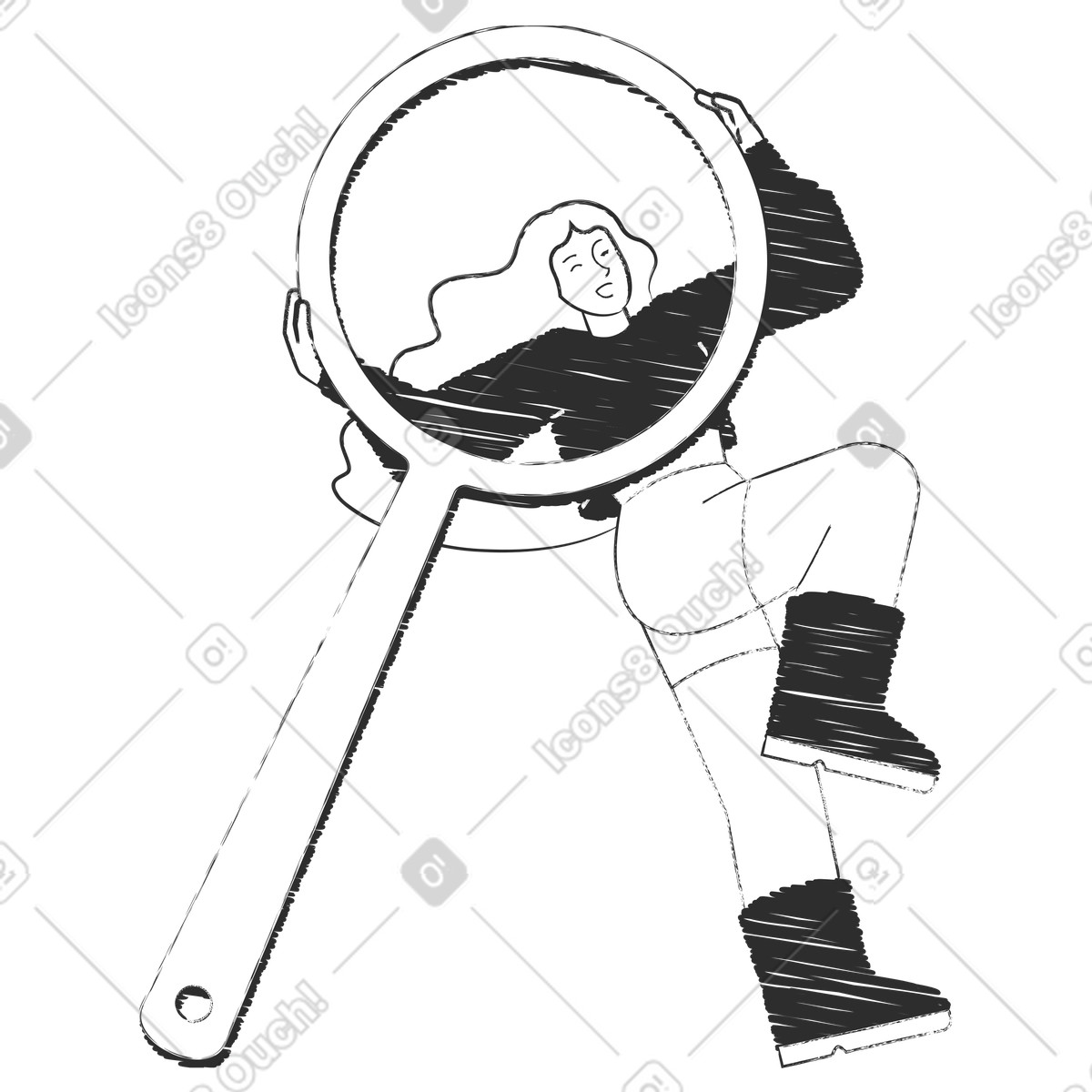 下载 Graphite 风格的 Examining with large magnifying glass, Exploration and analysis 插画，支持 PNG、SVG 格式