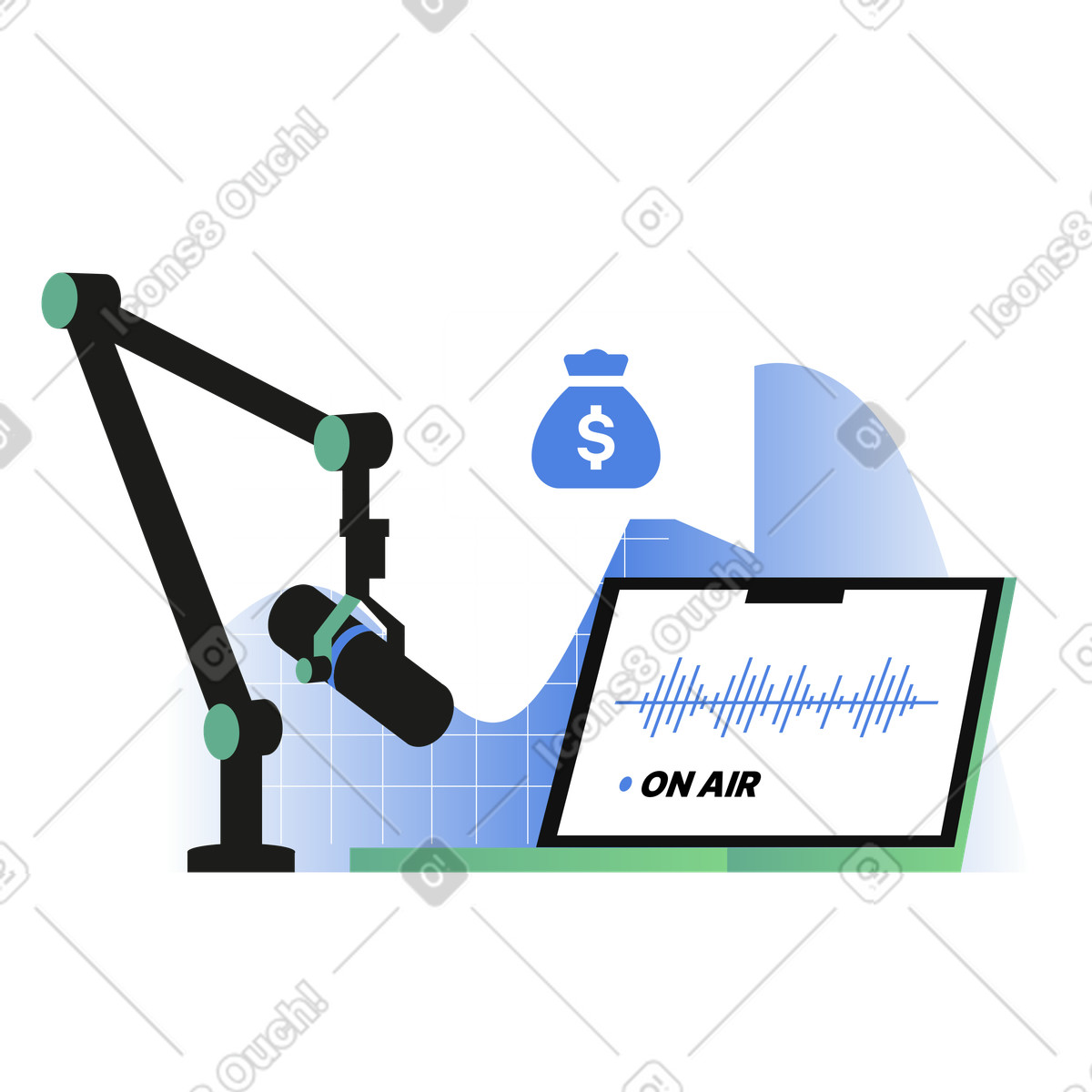 Recording a business podcast in studio  illustration in PNG, SVG