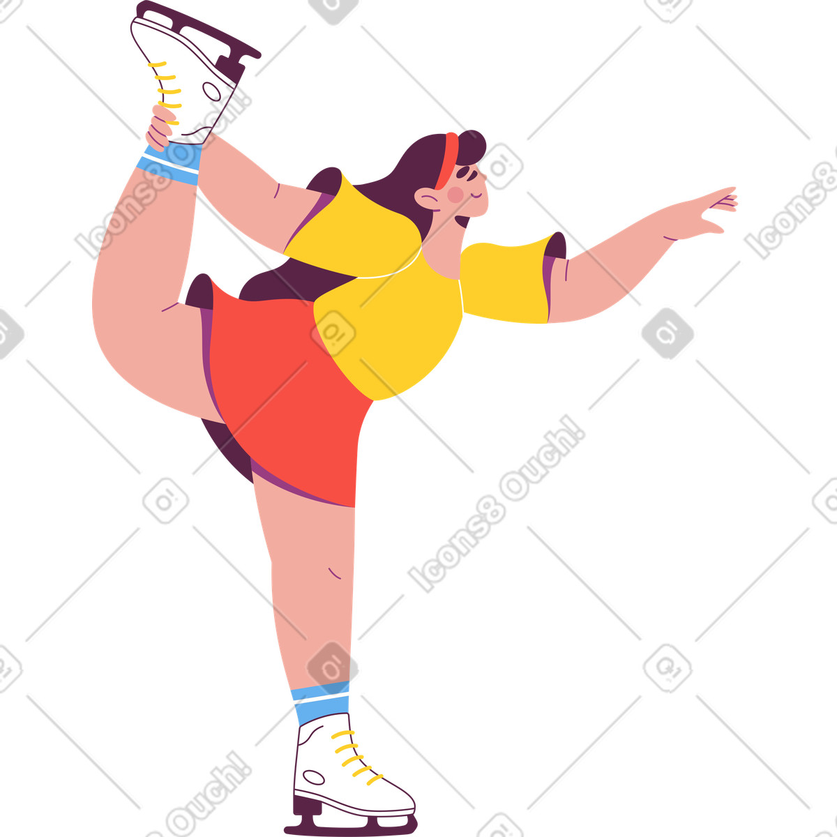 Sammy スタイルの 足を上げて立っているアイススケートの女性 のイラストをPNG、SVG形式でダウンロード