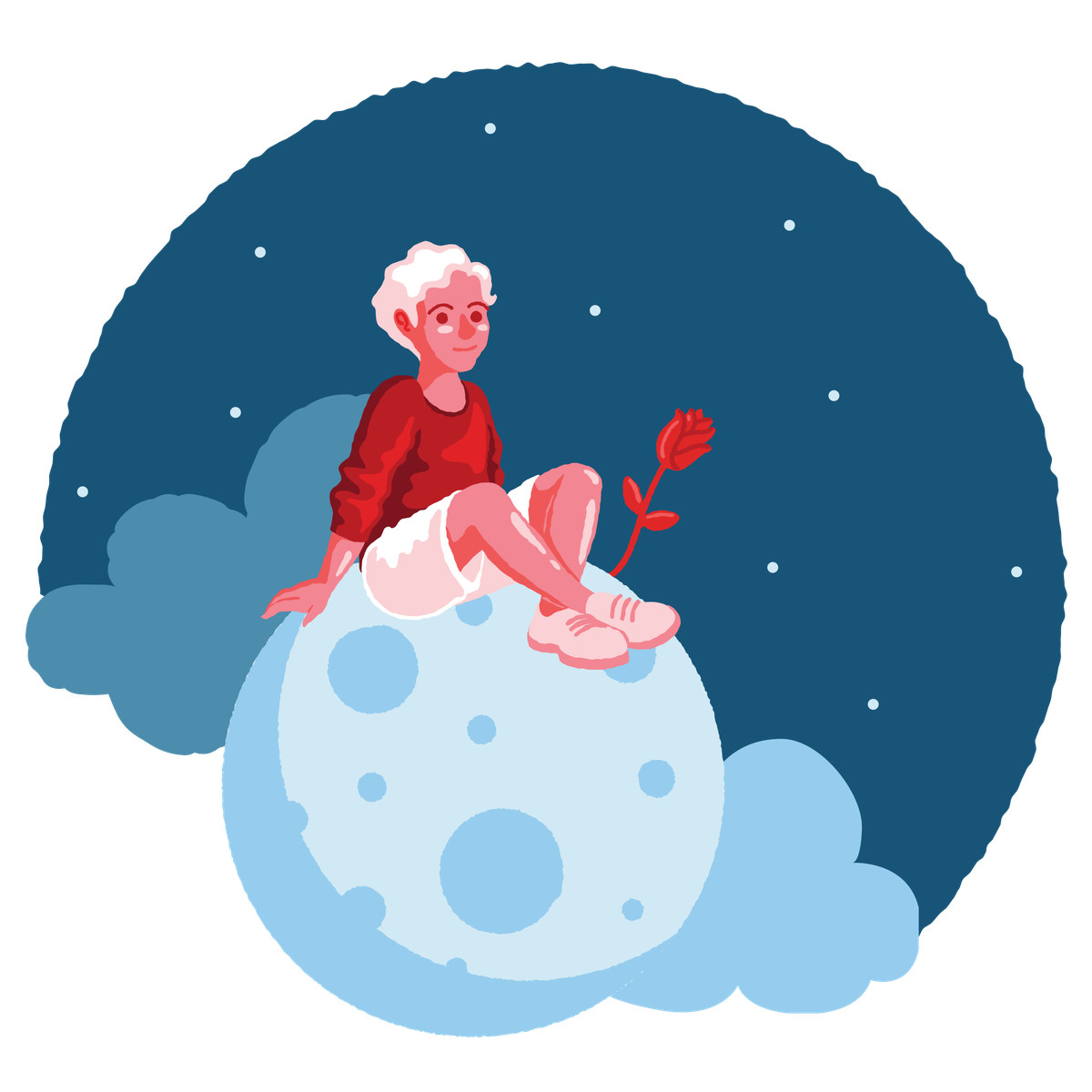 달에 앉아있는 어린 소년 illustration in Cherry style download in PNG, SVG
