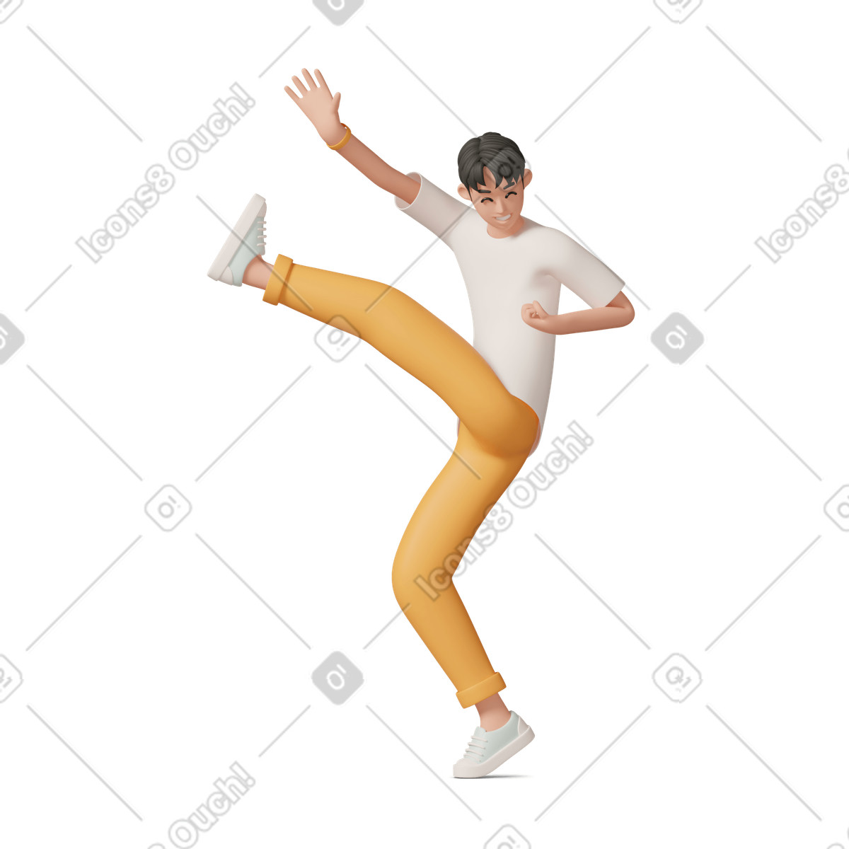 Young man rejoicing success illustrazione in stile 3D Casual life scarica in PNG, SVG