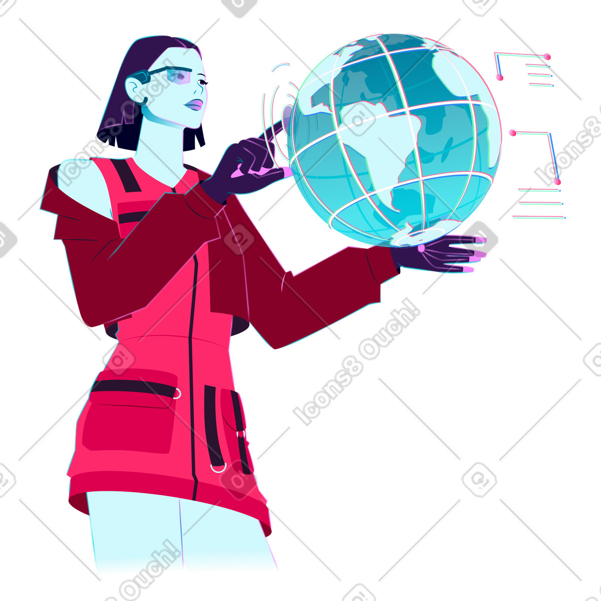Interaction with holographic globe illustration augmented reality clipart image download PNG