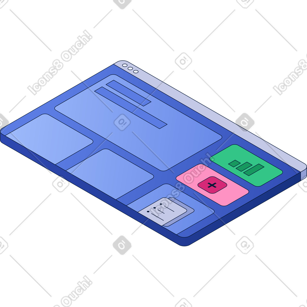 Isometric browser window interface illustration in PNG, SVG