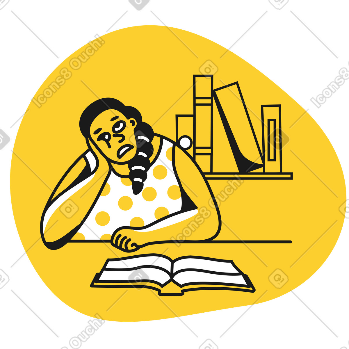 Frau hat es satt, ein langweiliges buch zu lesen-Illustration im Taxi-Stil als Download in PNG, SVG