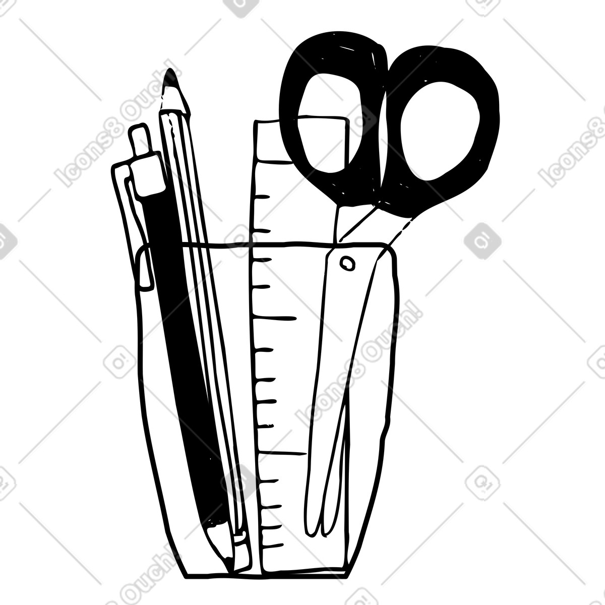 Ilustración Portalápices con material de oficina. en estilo Marks a descargar en PNG y SVG