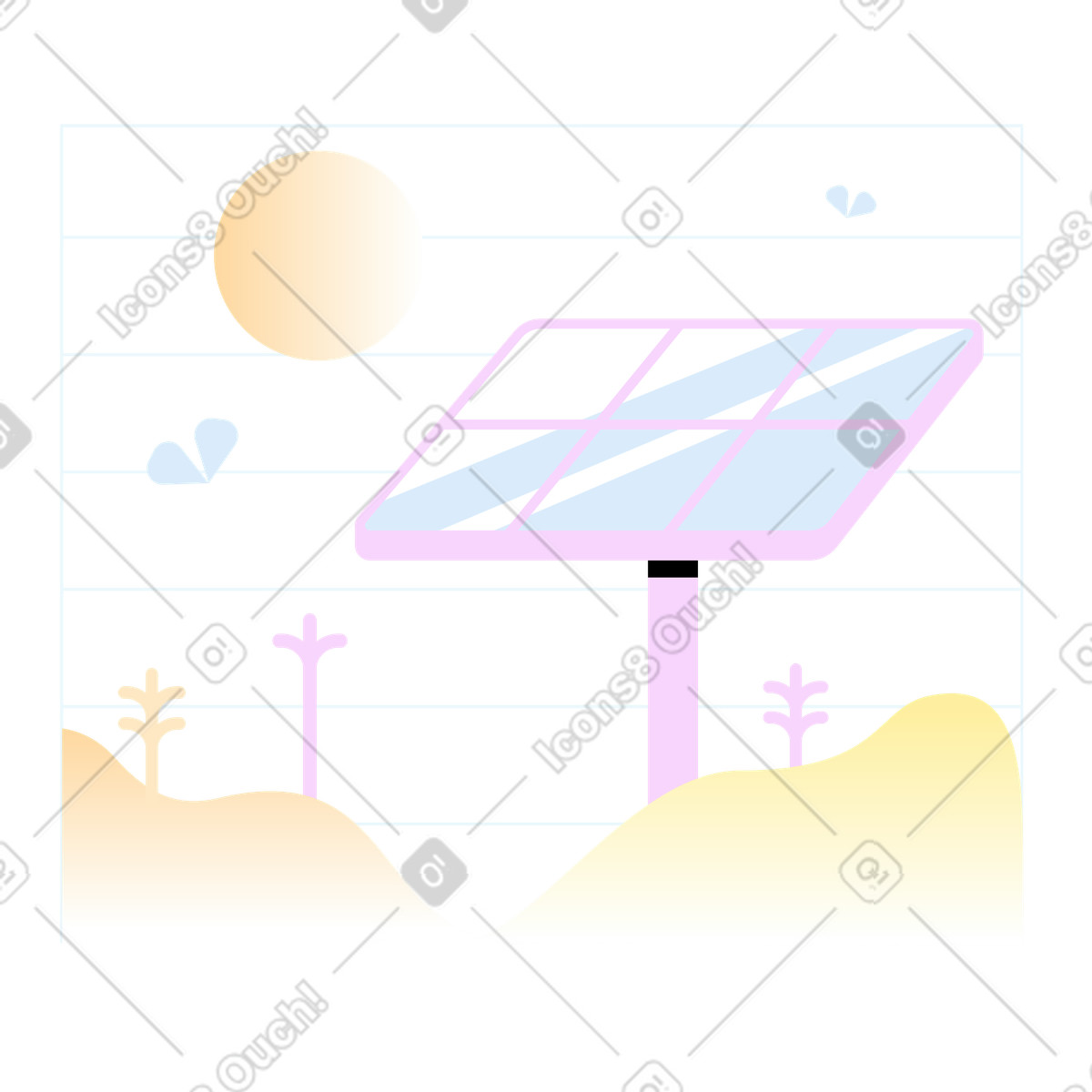 Illustration Panneau solaire et soleil dans le style Marginalia à télécharger aux formats PNG, SVG