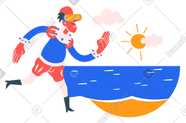 Man in vr traveling to a beach and ocean PNG, SVG