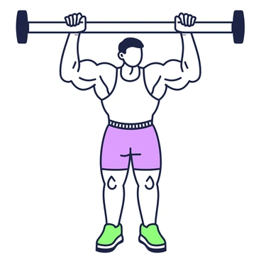 A person is holding a pull-up position at the top of the bar. The individual has a strong build and is wearing a fitted athletic tank top and shorts. Their arms are flexed, showcasing well-defined muscles, while their legs are slightly bent. The person's expression is focused and determined, with their eyes fixed ahead. The bar is sturdy and horizontal, positioned above the ground against a simple backdrop.